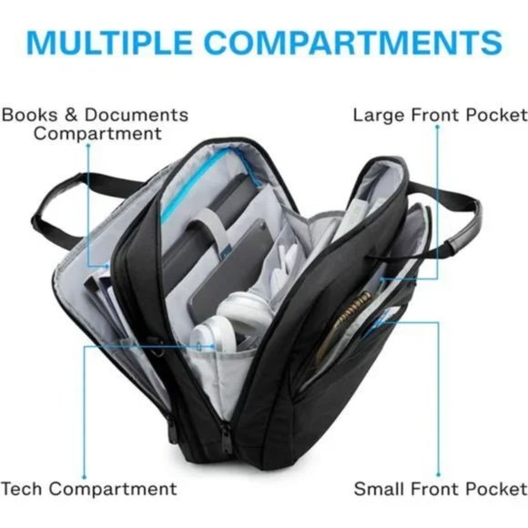 18 Inch Laptop Bag, Expandable Briefcase, Men Women,Lockable (Black-18.4 inch) - Picture 2 of 7